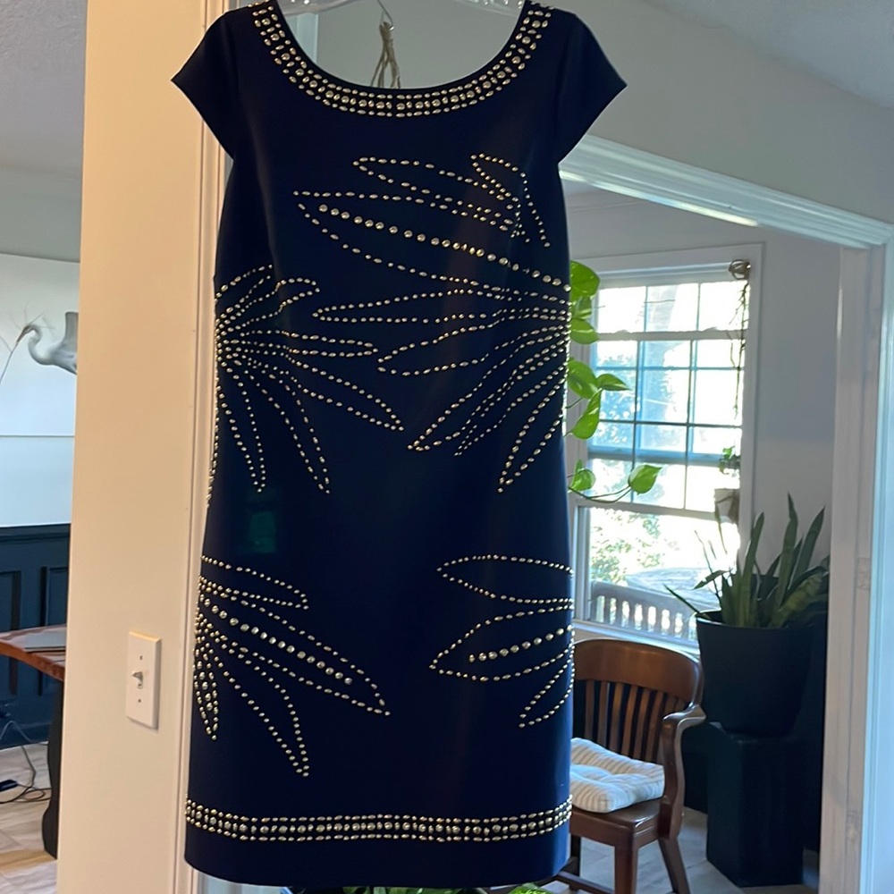Lilly Pulitzer Navy Cap Sleeve Shift Dress Gold Beads